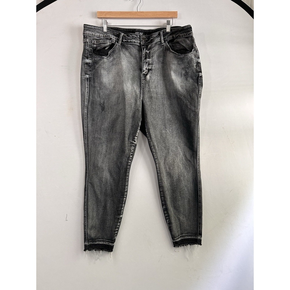Judy Blue Jeans Black Distressed Fringed Skinny Fit Jeans Stretch‎ Sz 24W